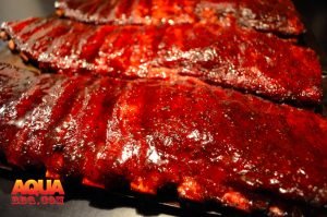 Three sets of glazed and smoked St. Louis Spare Ribs