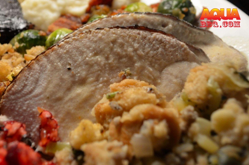 Here is a plate of love from last Thanksgiving. As an alternative to traditional gravy, try using a French style Dijon sauce to compliment the smoked turkey.