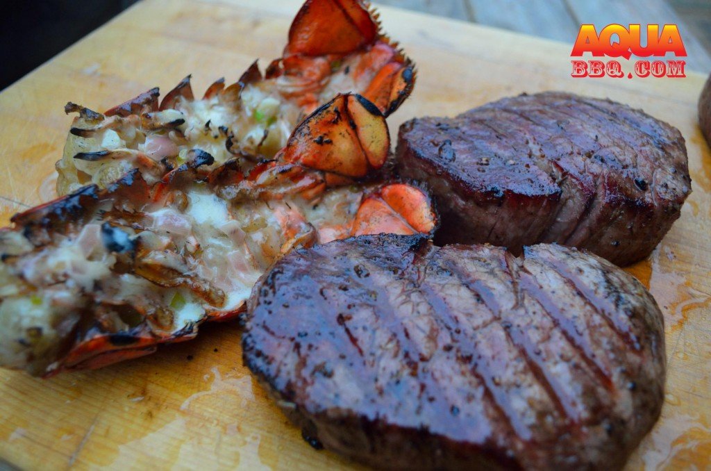 Cook the steaks to your preferred temp- we would recommend 130 or so. Apply another coat of the butter mixture to the tails and squeeze fresh lemon juice on both the lobster and the filet. Enjoy!