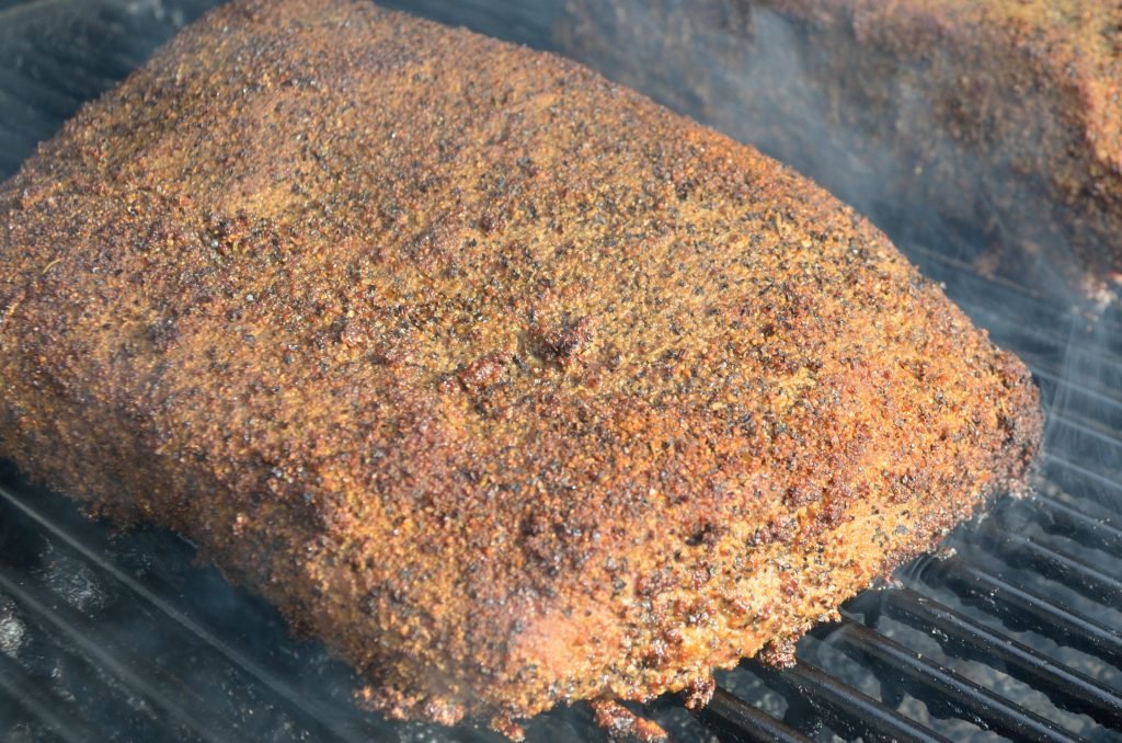 Prepare the Primo for smoking.  For Pastrami we would recommend apple or cherry wood.  Target a smoking temp of  250.