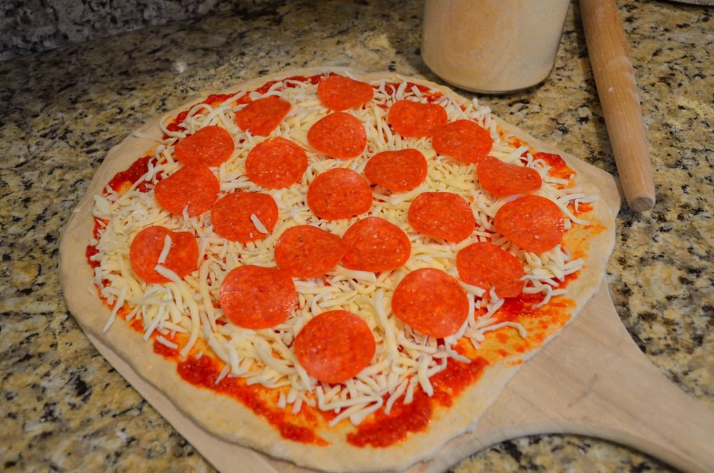Add your favorite sauce and toppings. Kept it simple here for kids.