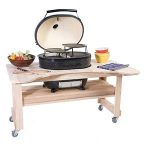 A full cypress table for holding the Oval XL Grill