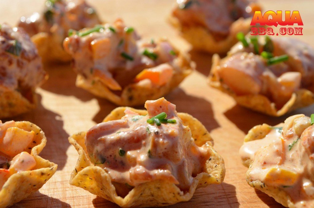 You've got a lot of serving options- we served samples of the smoked shrimp salad in some Tostitos Scoop Chips here at AQUA on a Smoking Saturday.  Enjoy!