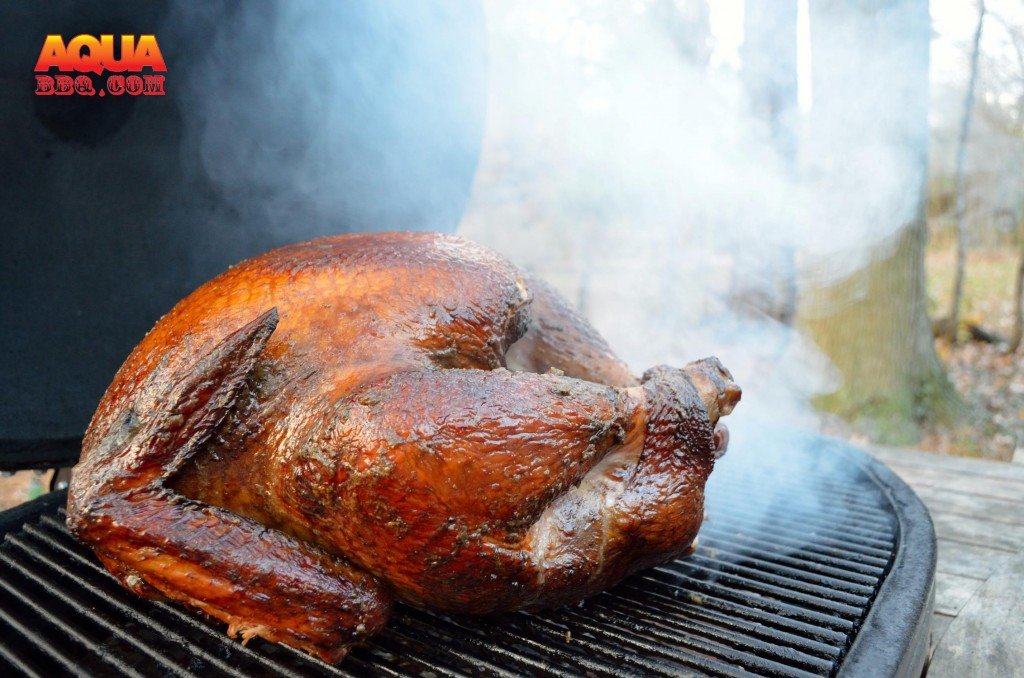 Cook at 275 or so until the internal temp of the breast is around 165 and the leg 180. A thermapen is a helpful tool here. Depending on the size of the bird this usually takes 3-5 hours. Towards the end of the cook brush on the rosemary butter from the cavity. Let the bird rest for 20 minutes or so before carving. Enjoy!