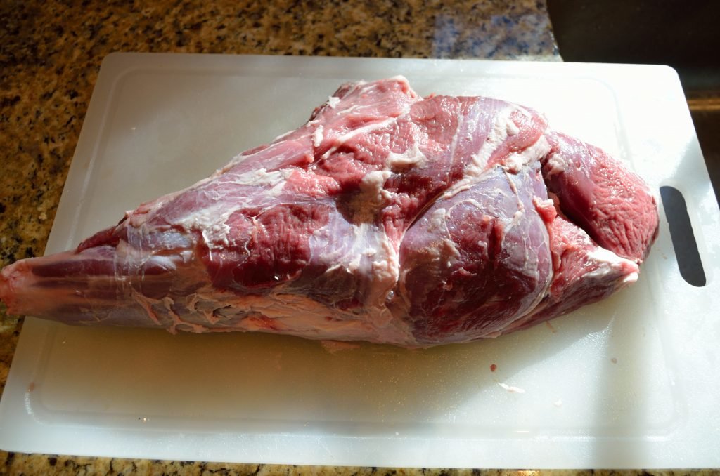 Trim the leg of visible fat before brining- you'll want to keep some to keep the muscles together.