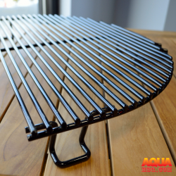 Porcelain cooking grates for half of a grill on a table