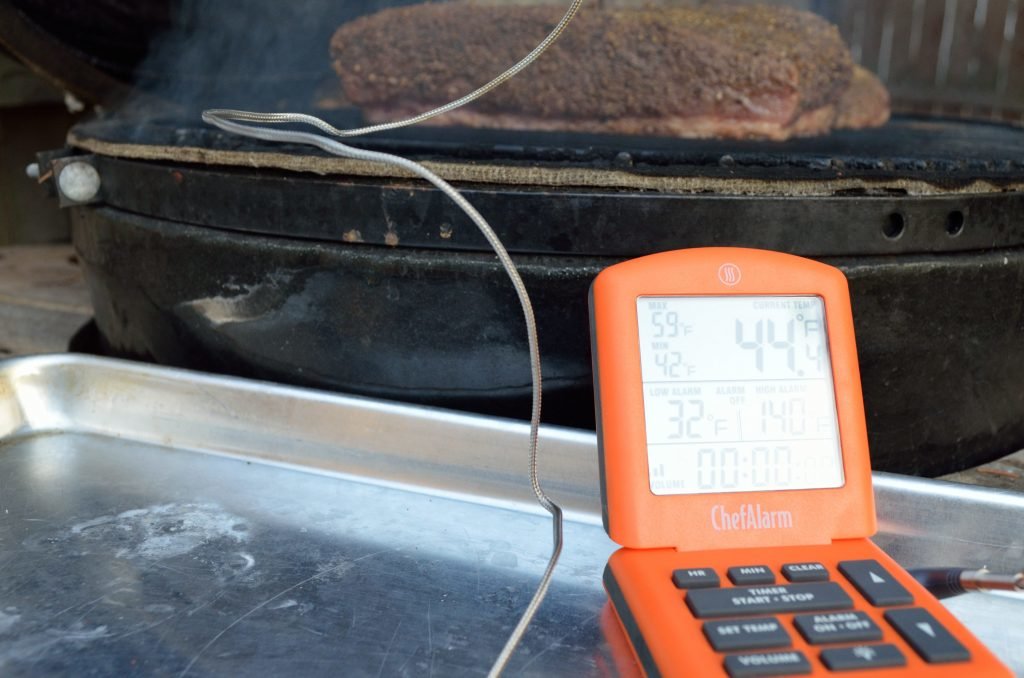 We like to keep tabs on the internal temperature with the Chef Alarm by Thermoworks.