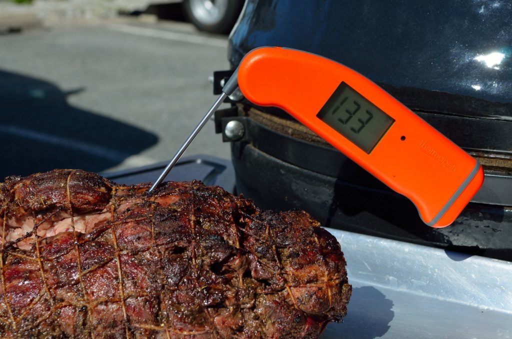 Target 130 to 135 for medium rare. A Thermapen is a helpful tool here.